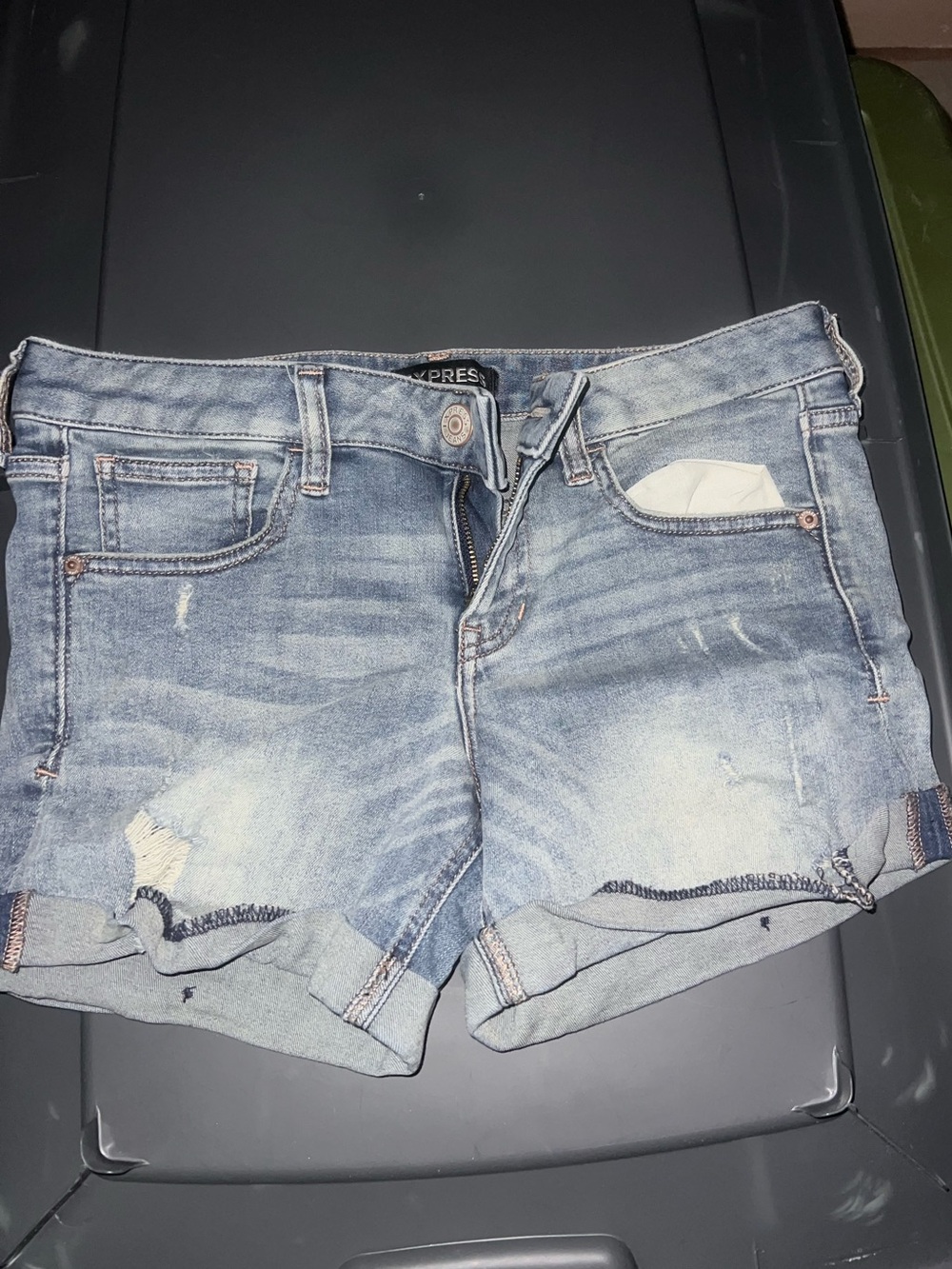 Express Light Blue Distressed Rolled-Hem Denim Shorts